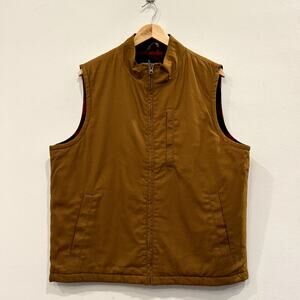 Tailor Vintage Pure Tec Red Buffalo Plaid Lined Vest Jacket Mens L Bronze Brown